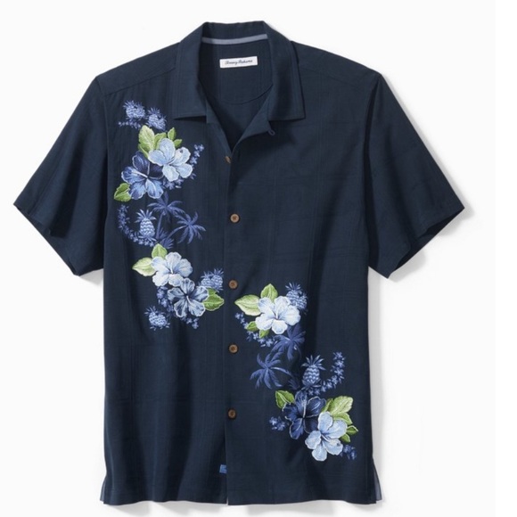 Tommy Bahama Big & Tall Navy Silk Azule Oasis Short Sleeve Button Shirt NWT - Picture 1 of 7